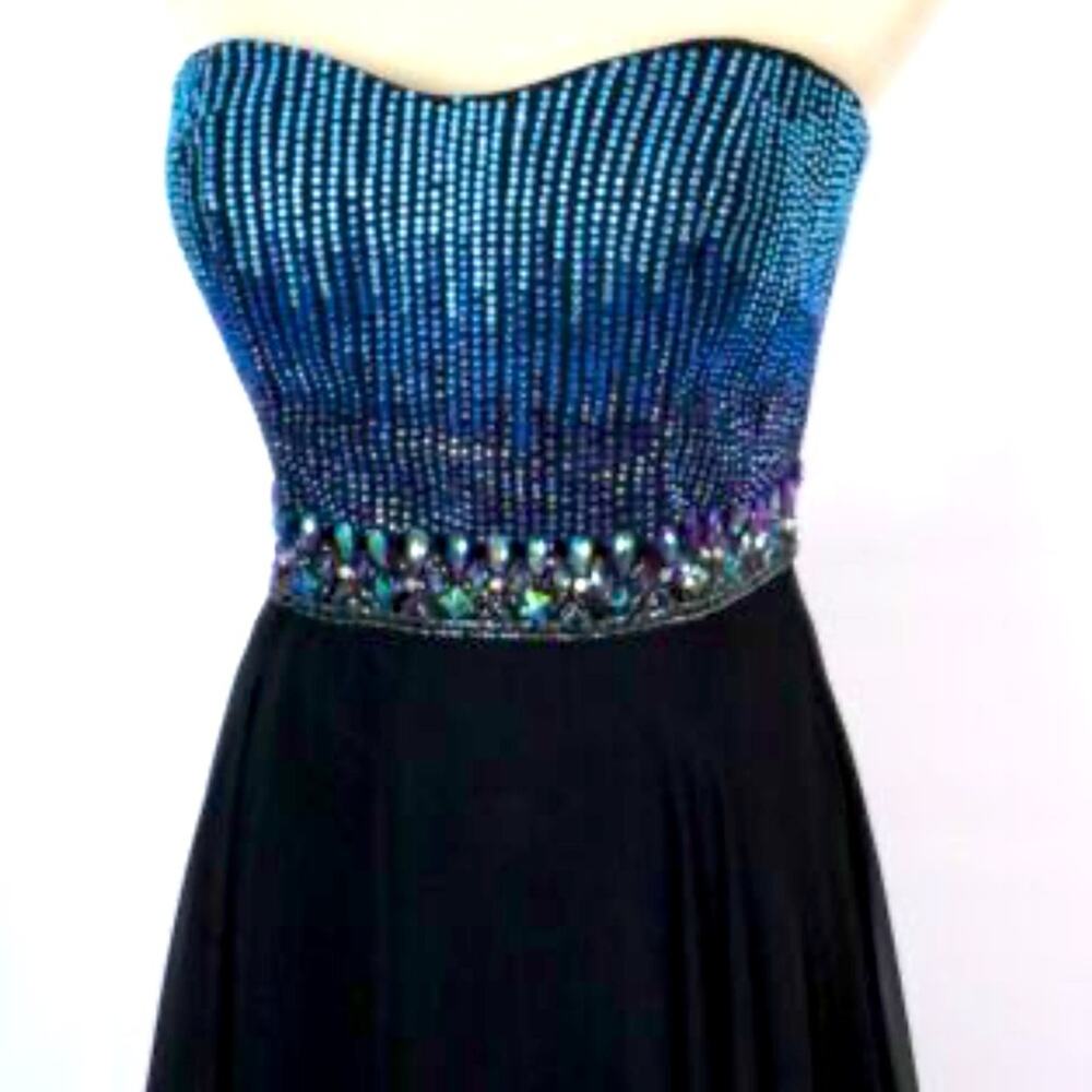 Tony Bowls Le Gala Beaded Blue/Black Sequins Iridescent Stones Formal Gown NWT - Picture 5 of 10